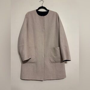 MaxMara Wool Reversible Dolman Sleeve Liner Coat Jacket size 10 Navy Beige